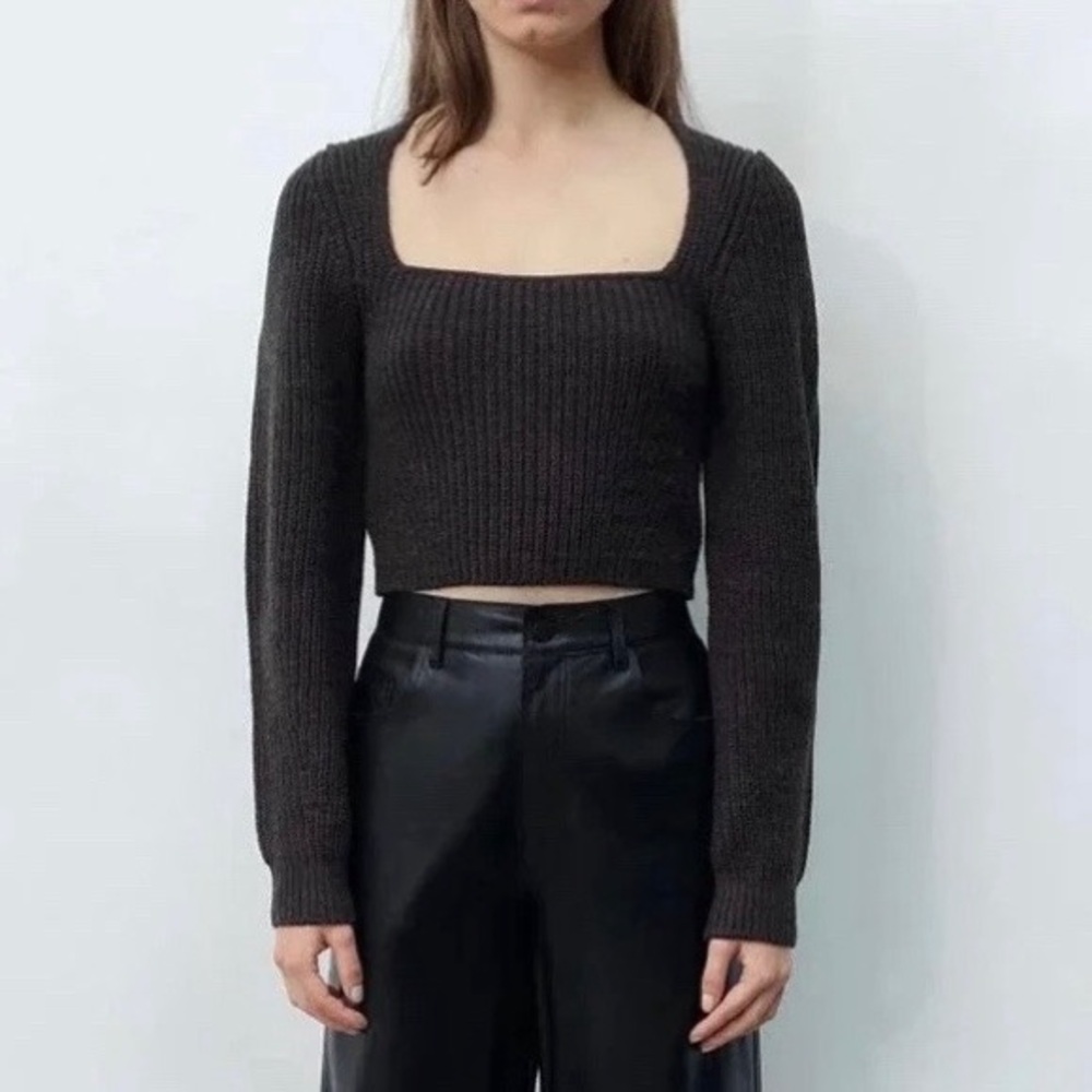 ZARA Blogger Fave Wool Blend Square Neckline Cropped Longsleeve Sweater Large